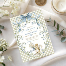 Watercolor Sage Gingham Squirrel Baby Shower