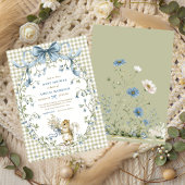 Watercolor Sage Gingham Squirrel Baby Shower Kaart