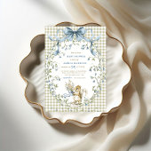 Watercolor Sage Gingham Squirrel Baby Shower Kaart