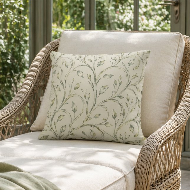 Watercolor Sage Green Botanical Leaf Pattern Kussen (Creator heeft geüpload)