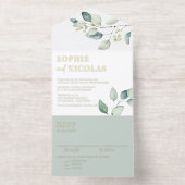 Watercolor Sage Green Eucalyptus Wedding All In One Uitnodiging (Binnenkant)
