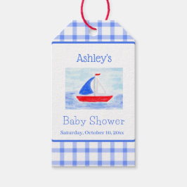 Watercolor Sailboat Blue Check Baby Shower Cadeaulabel