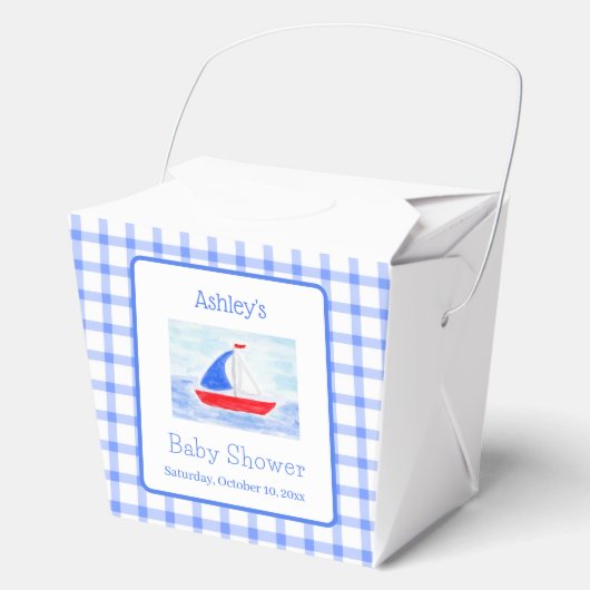 Watercolor Sailboat Blue Check Baby Shower Gift Bedankdoosjes (Voorkant)