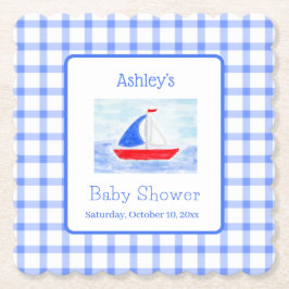 Watercolor Sailboat Blue Check Baby Shower Kartonnen Onderzetters