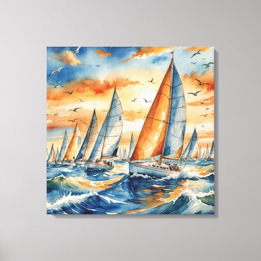 Watercolor Sailboat Regatta Canvas Afdruk (Voorkant)