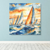 Watercolor Sailboat Regatta Canvas Afdruk (Insitu (Houten vloer))