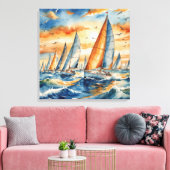 Watercolor Sailboat Regatta Canvas Afdruk (Insitu (Woonkamer))