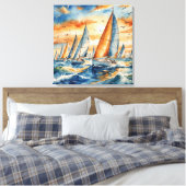 Watercolor Sailboat Regatta Canvas Afdruk (Insitu (Slaapkamer))