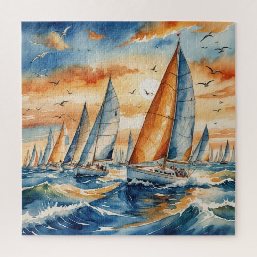 Watercolor Sailboat Regatta Legpuzzel (Verticaal)