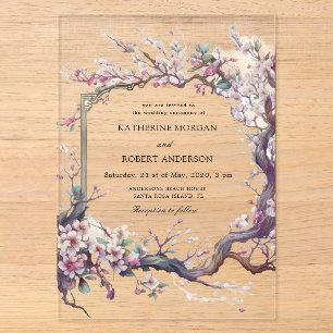 Watercolor Sakura Kersenbloesem Bruiloft Acryl Uitnodigingen