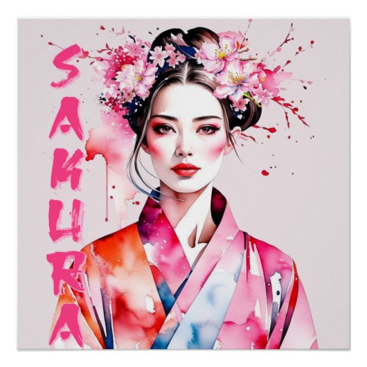 Watercolor Sakura Vrouw Perfect Poster (Voorkant)