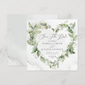Watercolor Salie Groene Gebladerte Hart Romantisch Save The Date (Voorkant / Achterkant)