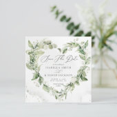 Watercolor Salie Groene Gebladerte Hart Romantisch Save The Date (Staand voorkant)