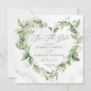 Watercolor Salie Groene Gebladerte Hart Romantisch Save The Date