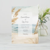 Watercolor Sand and Surf Wedding Invitation Kaart (Staand voorkant)