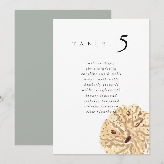 Watercolor Sand Dollar 5x7" Wedding Seat Chart (Voorkant / Achterkant)