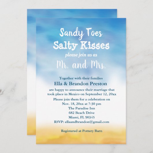 Watercolor Sandy Toes Trouwreceptie Kaart (Voorkant / Achterkant)