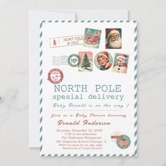 Watercolor Santa BabyNorth pole Baby Shower mom-to Kaart (Voorkant)