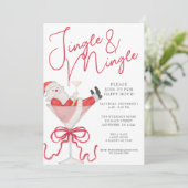 Watercolor Santa Christmas Cocktail Party Kaart (Staand voorkant)