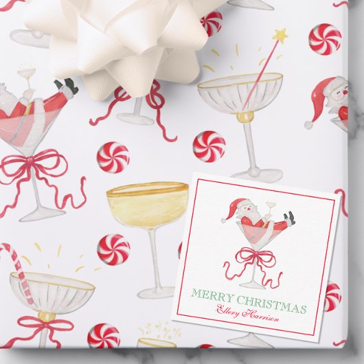 Watercolor Santa Christmas Cocktail Party Notitiekaartje