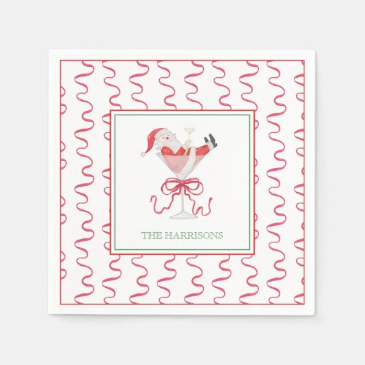 Watercolor Santa Christmas Cocktail Party Servet (Voorkant)