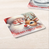 Watercolor Santa Claus Rudolph Christmas Coasters Kartonnen Onderzetters (Schuin)