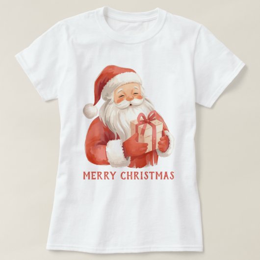 Watercolor Santa Clause With Gift Custom T-shirt (Design voorkant)