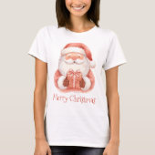 Watercolor Santa Clause With Gift Custom T-shirt (Voorkant)