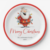 Watercolor Santa Funny Custom Christmas Tableware Papieren Bordje (Voorkant)