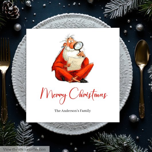 Watercolor Santa Funny Holiday Cocktail Napkins Servet