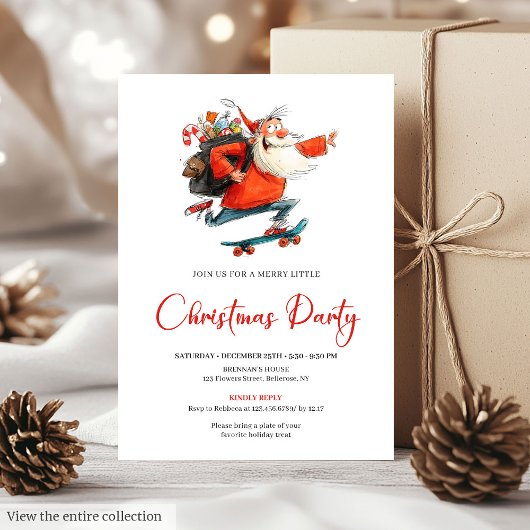 Watercolor Santa Funny Holiday Party Invitation Kaart