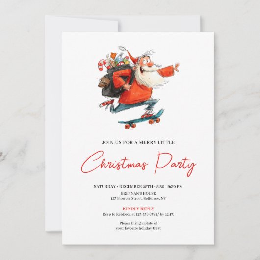 Watercolor Santa Funny Holiday Party Invitation Kaart (Voorkant)