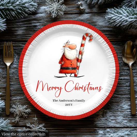Watercolor Santa Funny Joyful Holiday Tableware Papieren Bordje