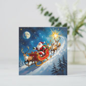Watercolor Santa on a Sleigh Christmas Feestdagenkaart (Staand voorkant)
