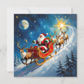 Watercolor Santa on a Sleigh Christmas Feestdagenkaart (Voorkant)