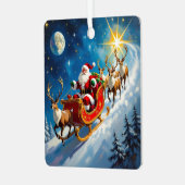 Watercolor Santa on Sleigh Christmas Personalized Metalen Ornament (Voorkant links)