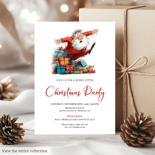 Watercolor Santa Quirky Funny Holiday Party Invite Kaart