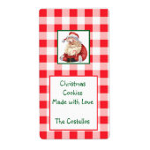 Watercolor Santa Red Check Christmas COOKIES Etiket (Voorkant)