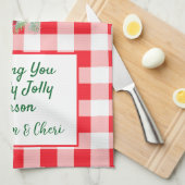 Watercolor Santa Red Check Jolly Christmas Theedoek (Quarter Fold)