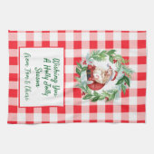 Watercolor Santa Red Check Jolly Christmas Theedoek (Horizontaal)