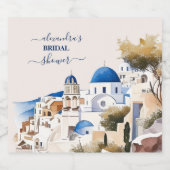Watercolor Santorini Bestemming Bruidsjurk Sparkling Wijnetiket (Enkel label)