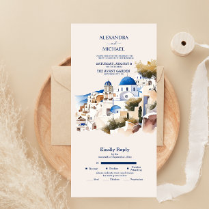 Watercolor Santorini Bestemming Huwelijk All In One Uitnodiging