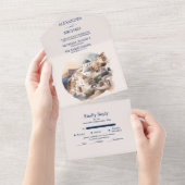 Watercolor Santorini Bestemmingsbruiloft All In On One Uitnodiging (Afscheurbaar)