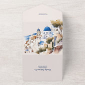 Watercolor Santorini Bestemmingsbruiloft All In One Uitnodiging (Buitenkant)