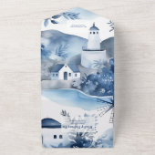 Watercolor Santorini Bestemmingshuwelijk All In One Uitnodiging (Buitenkant)