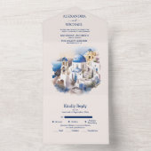 Watercolor Santorini Bestemmingshuwelijk All In One Uitnodiging (Binnen)