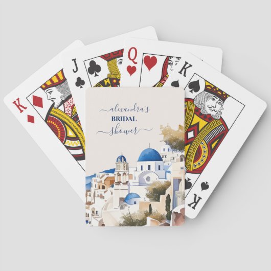 Watercolor Santorini Bruidsbestemming Pokerkaarten (Achterkant)
