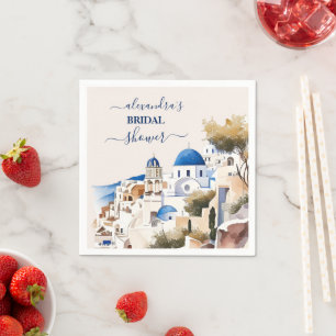 Watercolor Santorini Bruidsbestemming Servet