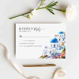 Watercolor Santorini Destination Wedding RSVP Kaartje