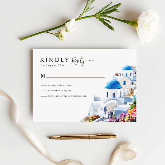 Watercolor Santorini  Destination Wedding RSVP Kaartje